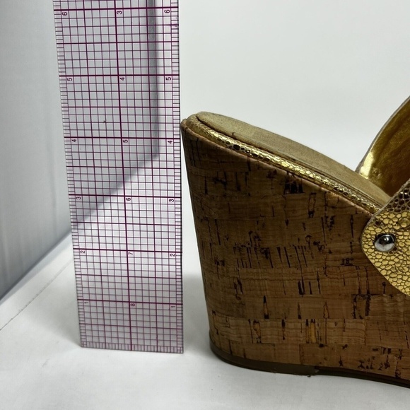 Nine West Open Toe Gold Strap NW Jaimy Wedge Heels Womens Size 8.5 M - Picture 12 of 12